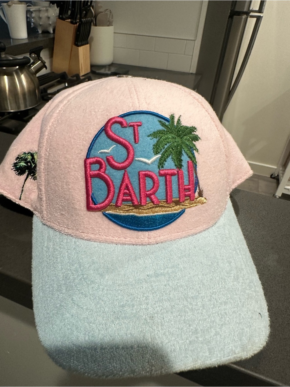 St Barth Embroidered Pink & Light Blue Terry Cloth Hat